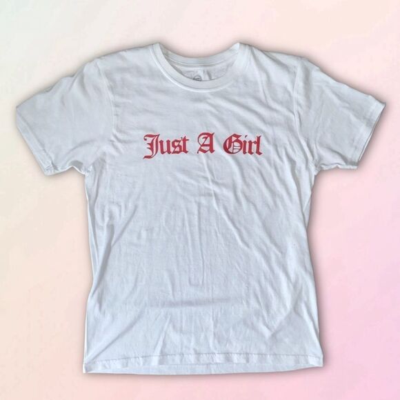 “Just A Girl”, Custom, Old English Style, Short Sleeve Tee - Picture 15 of 15